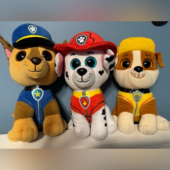 Paw Patrol Plush Ty Beanie Baby Boo Dog Lot Marshall Chase Rubble Set - Picture 1 of 2